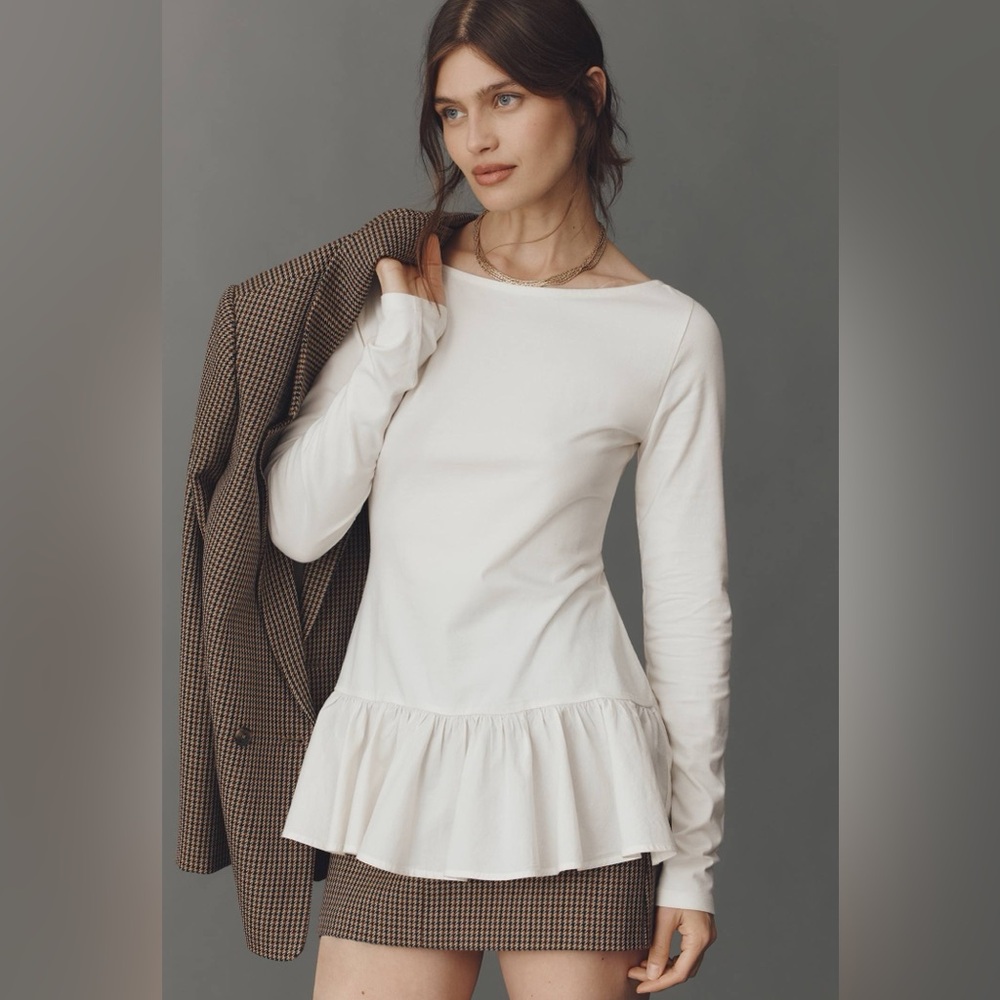 Maeve NWT White‎ Eggnog Long-Sleeve Peplum Top Size L